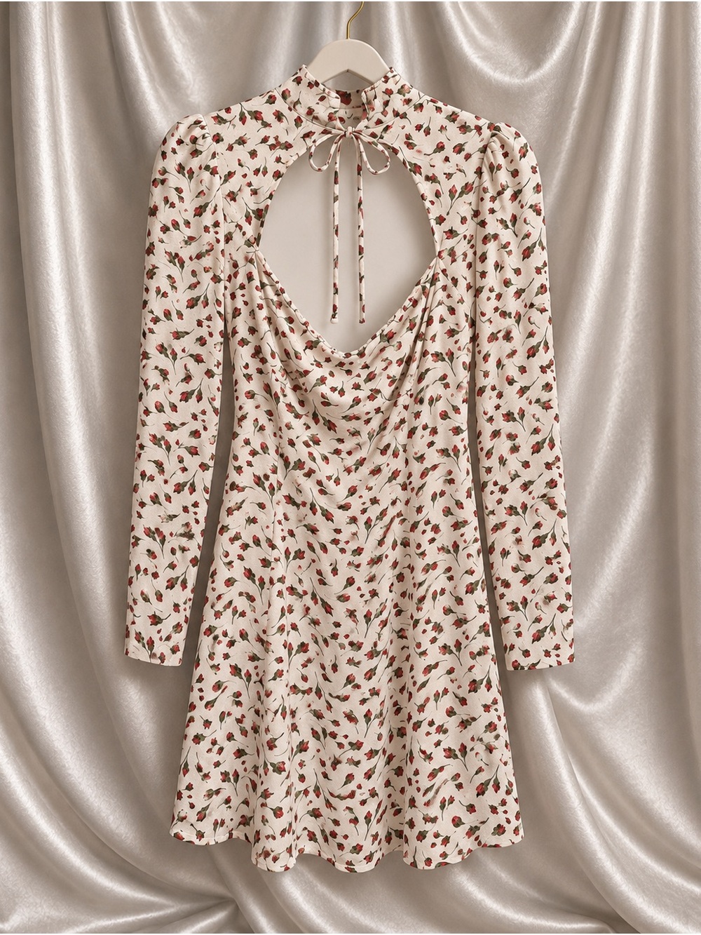 Reformation Cream Mini Dress with Red Floral Print